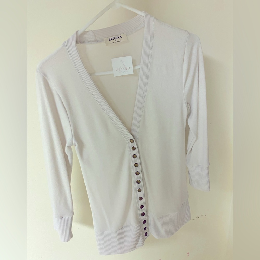 Womens Small Ivory Cardigan with metal buttons